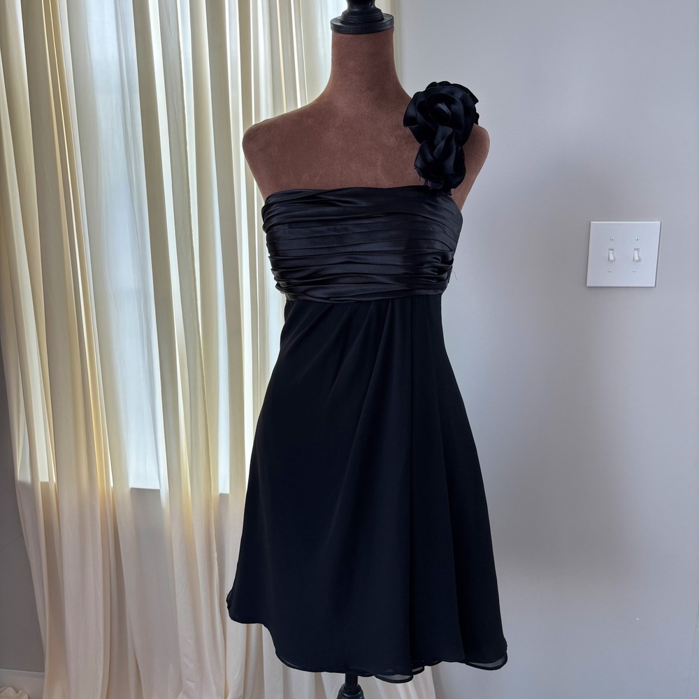 Vintage Bill Levkoff Dress 2 One Shoulder Rosette Y2K Homecoming Hoco Formal